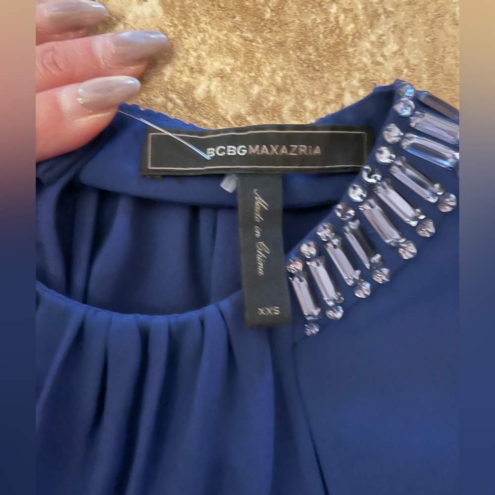 BCBGMAXAZRIA DEEP ROYAL BLUE KAELYN GEMSTONE EMBELLISHED WRAP TOP SZ XXS - Picture 8 of 16